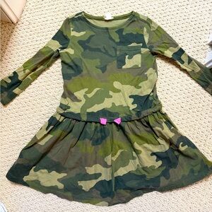 J.Crew Crewcuts Camo Dress Drop Waist Long Sleeve Green Cotton Girls 7